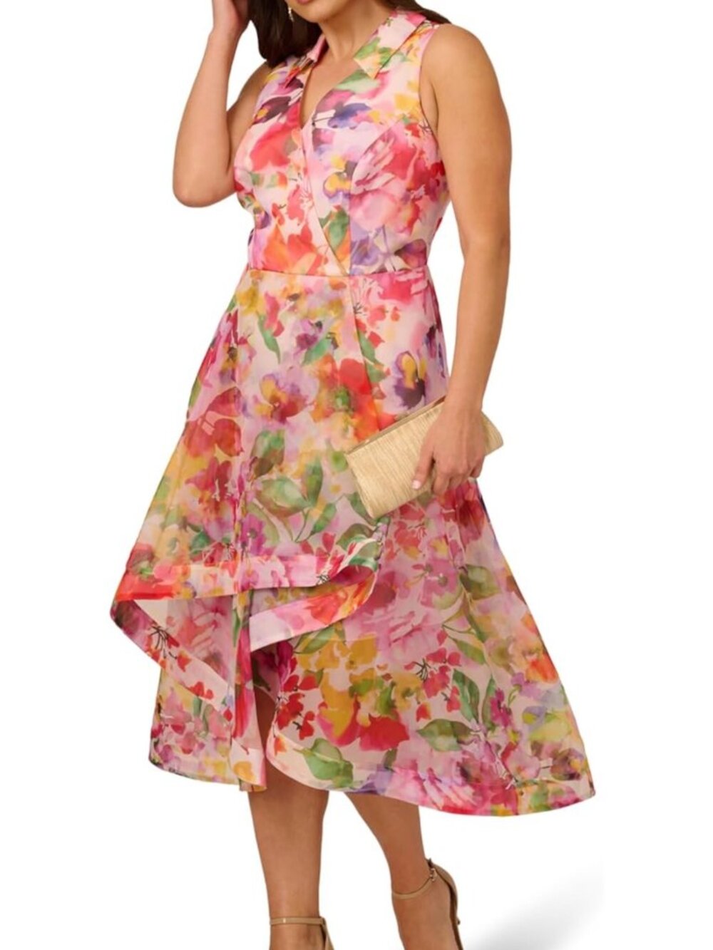 Adrianna Papell Pink Floral High-Low Dress Size 18W 🌸 EUC A-Line Cocktail Party